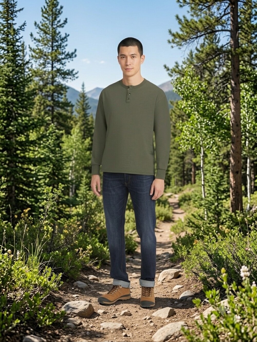 Timberland Weathergear Olive Henley Fleece Size XL Outdoor